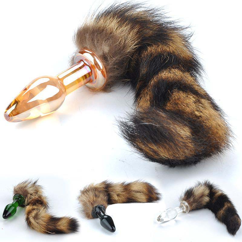 Brown Faux Fox Tail Smooth Glass Butt Plug