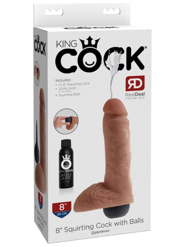 King Cock 8 in. Squirting Cock with Balls Tan