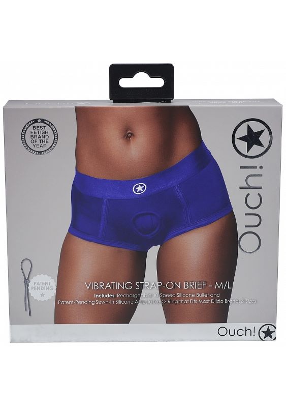 Ouch! Vibrating Strap-on Brief - Royal Blue