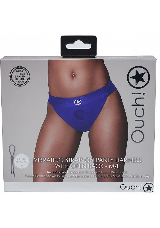 Ouch! Vibrating Strap-on Panty Harness with Open - Royal Blue