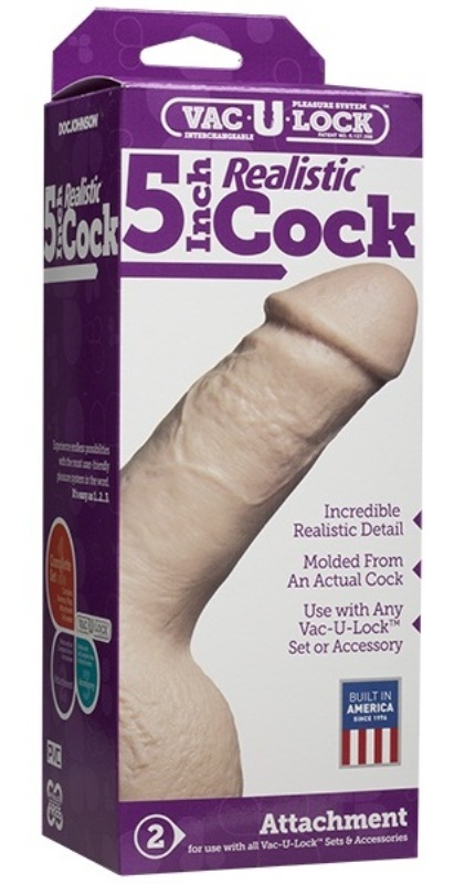 Vac-U-Lock 5 in. Realistic Cock White