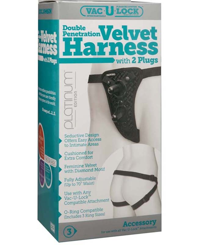 Vac-U-Lock Double Penetration Velvet Harness with 2 Plugs